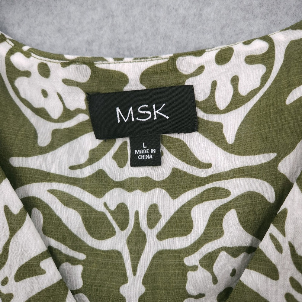 MSK Short Puff Sleeve V Neck A Line Green Short Dress Womens Size L NWT - Picture 3 of 9